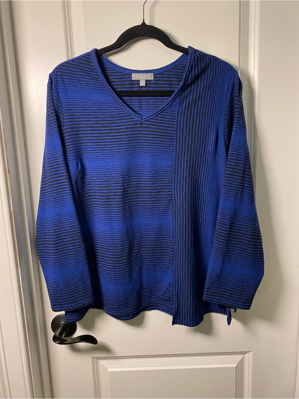 Habitat Royal Blue & Black Striped V-Neck Long Sleeve Top